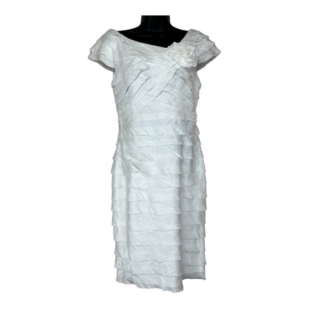 Size 8 London Times White Ruffle Layered Dress Short Sleeve Event Wedding Party